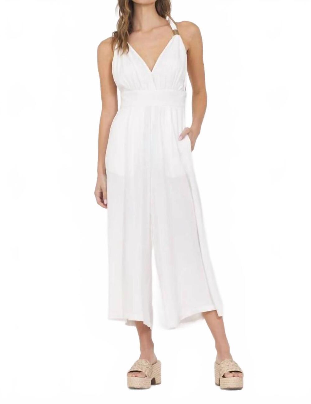 NEW VINTAGE HAVANA salt and sun linen jumpsuit in white